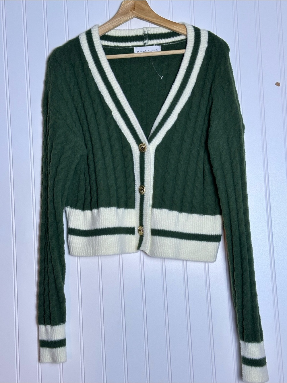 Threaded Leaf green cropped varsity-style cardigan M NWOT - Picture 6 of 11
